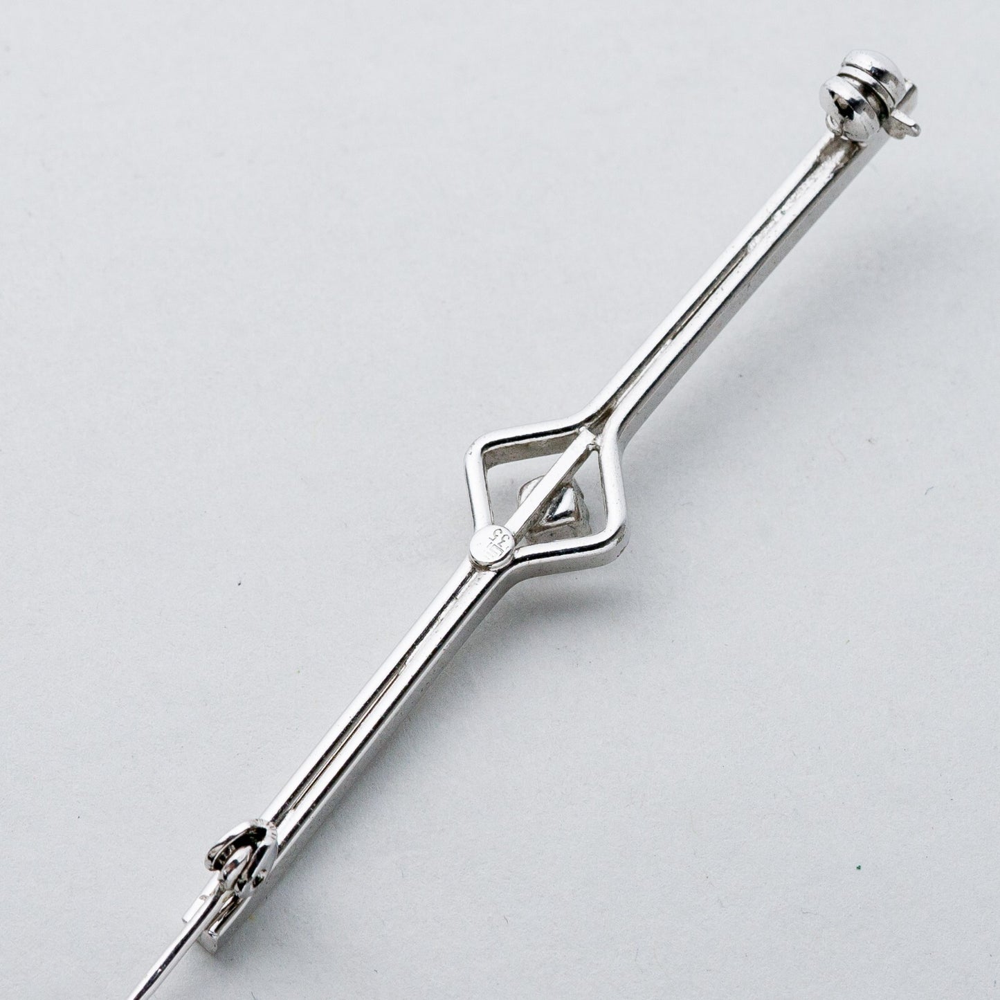 Silber Brosche Spange 835 Weißer Stein 5,21 g7