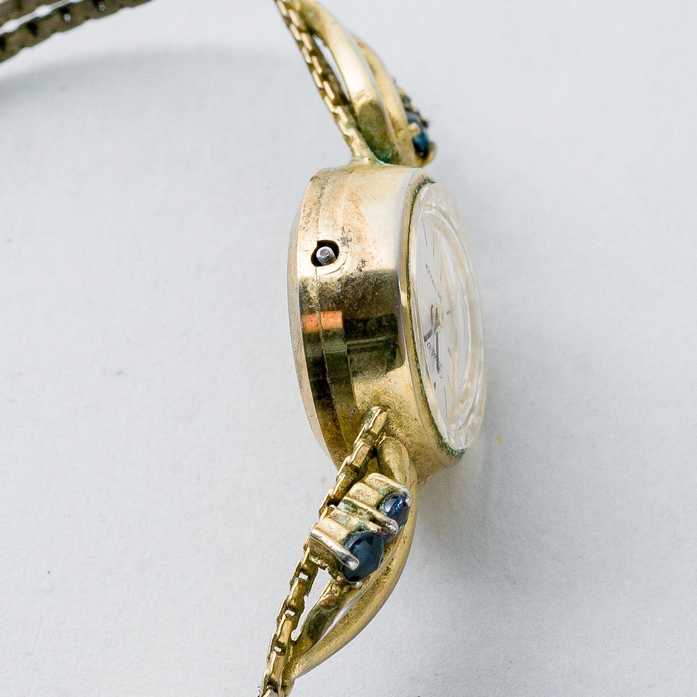 Studio Silber Armbanduhr 17 cm 835 Vergoldet Blaue Steine 13,55 g7