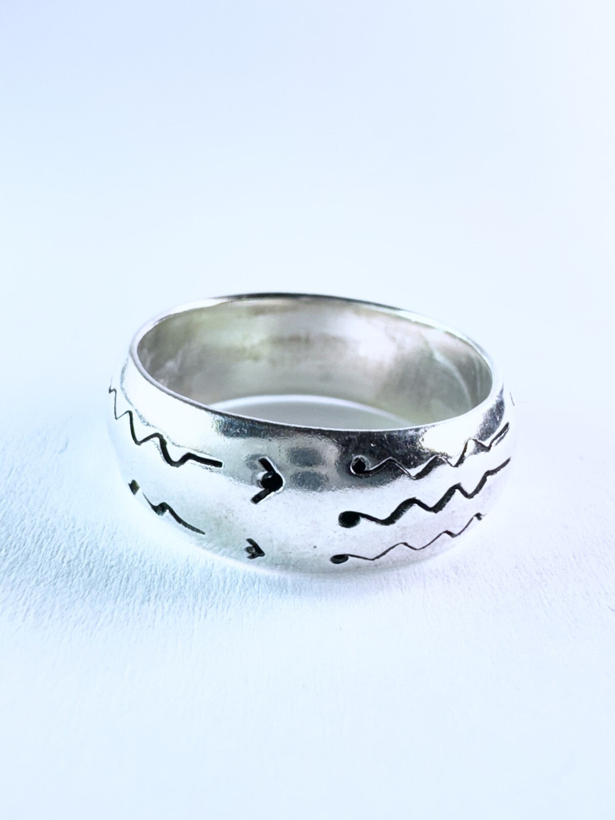 Silberring 925er Sterling Silber mit Mustern Größe 55 (17,5 mm Ø) 5,55 g6