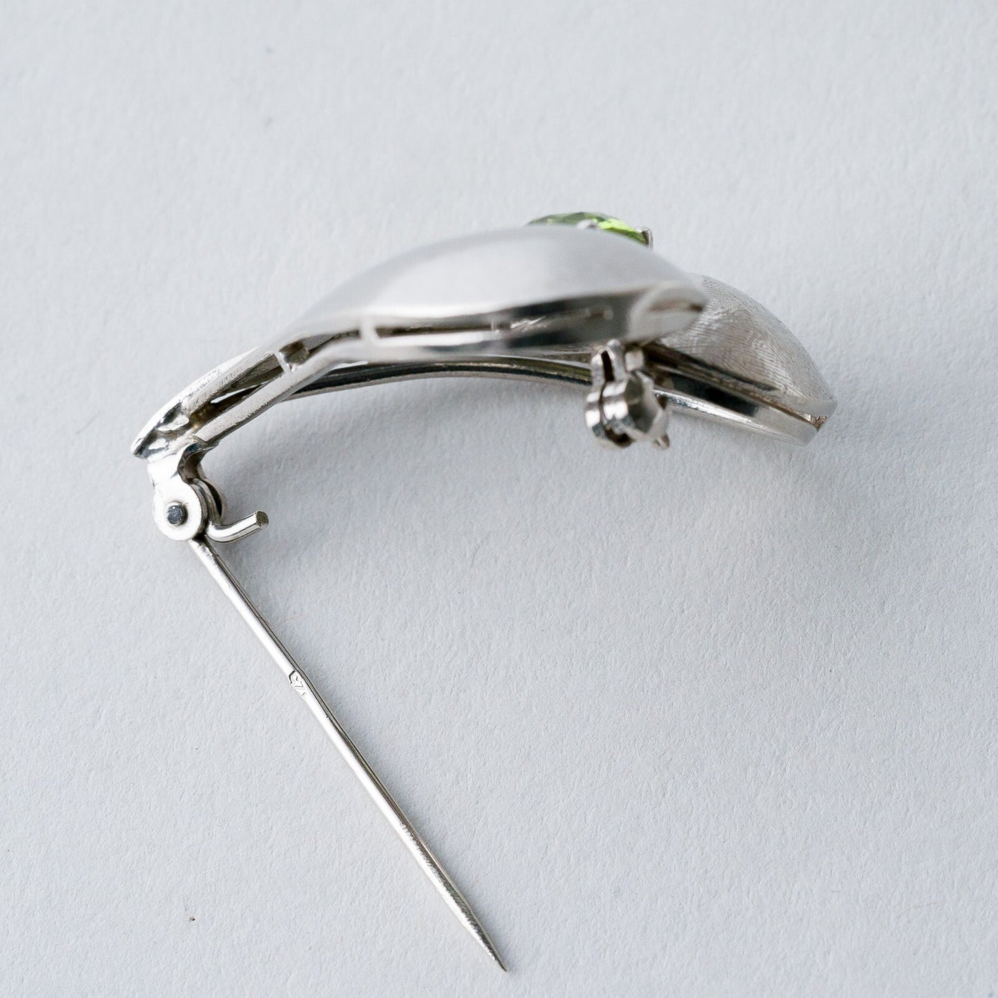 Silber Brosche Spange 925 Herz Grüner Stein 7,17 g7