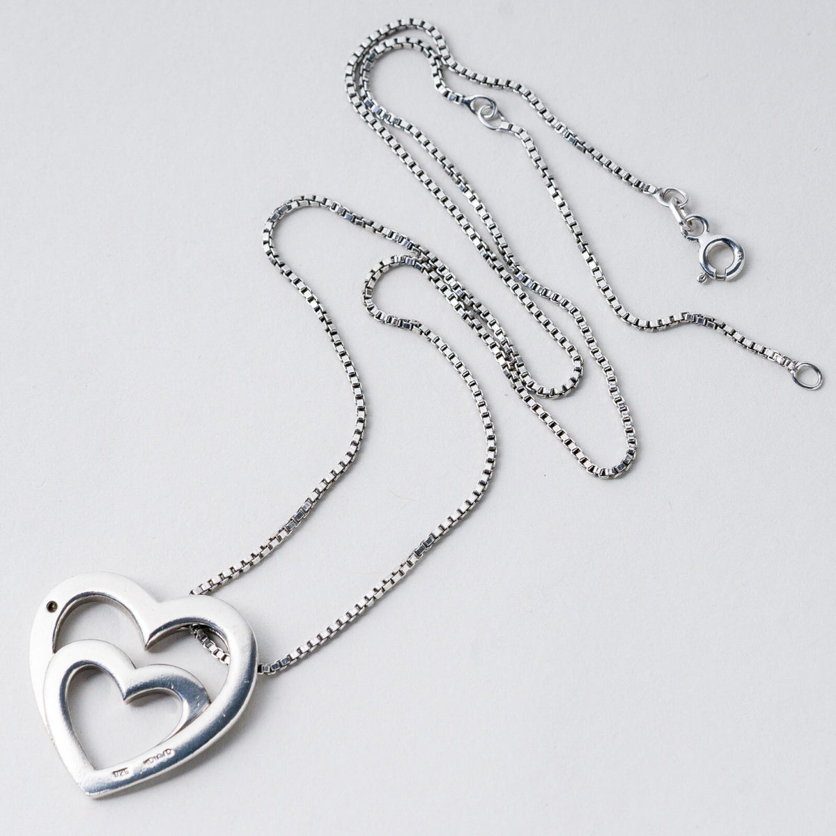 Silber Venezianerkette 40 cm 925 Herz Weißer Stein 9,4 g9