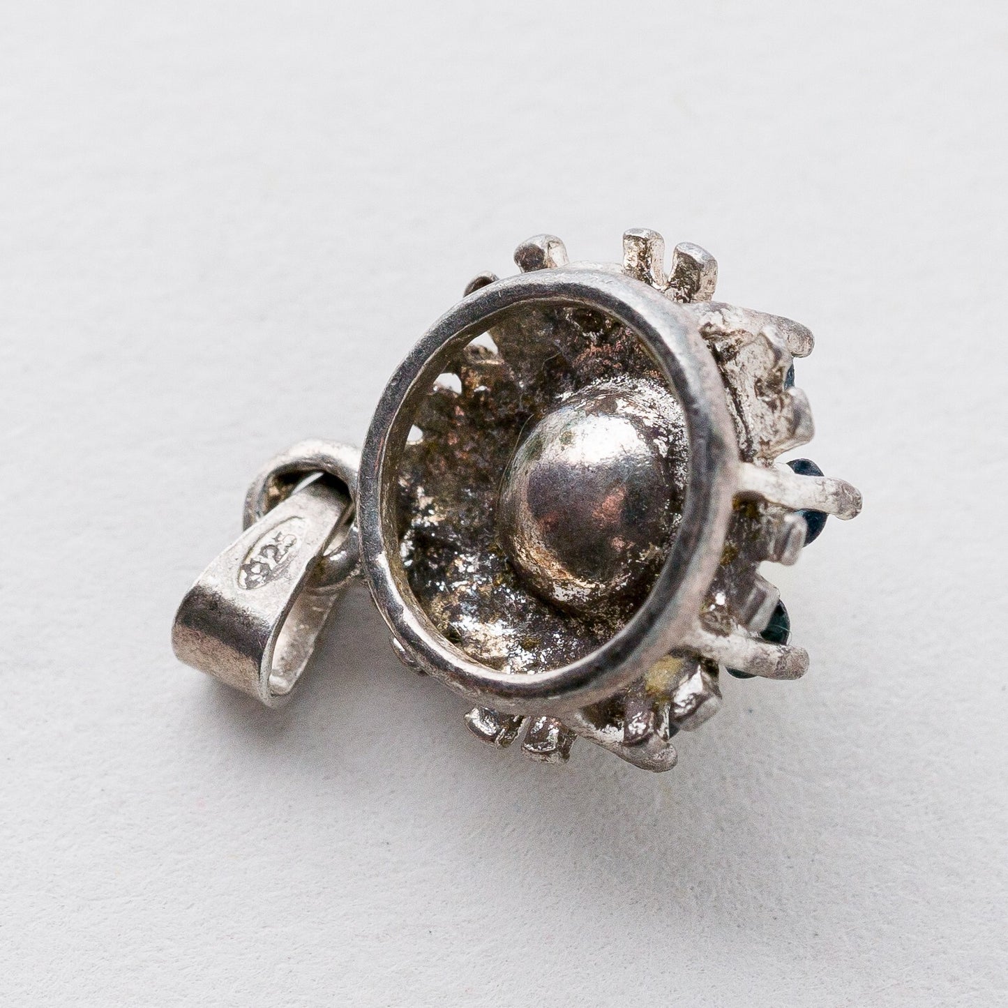 Anhänger 925 Silber Perle Blaue Steine 1,7 cm 1,56 g6