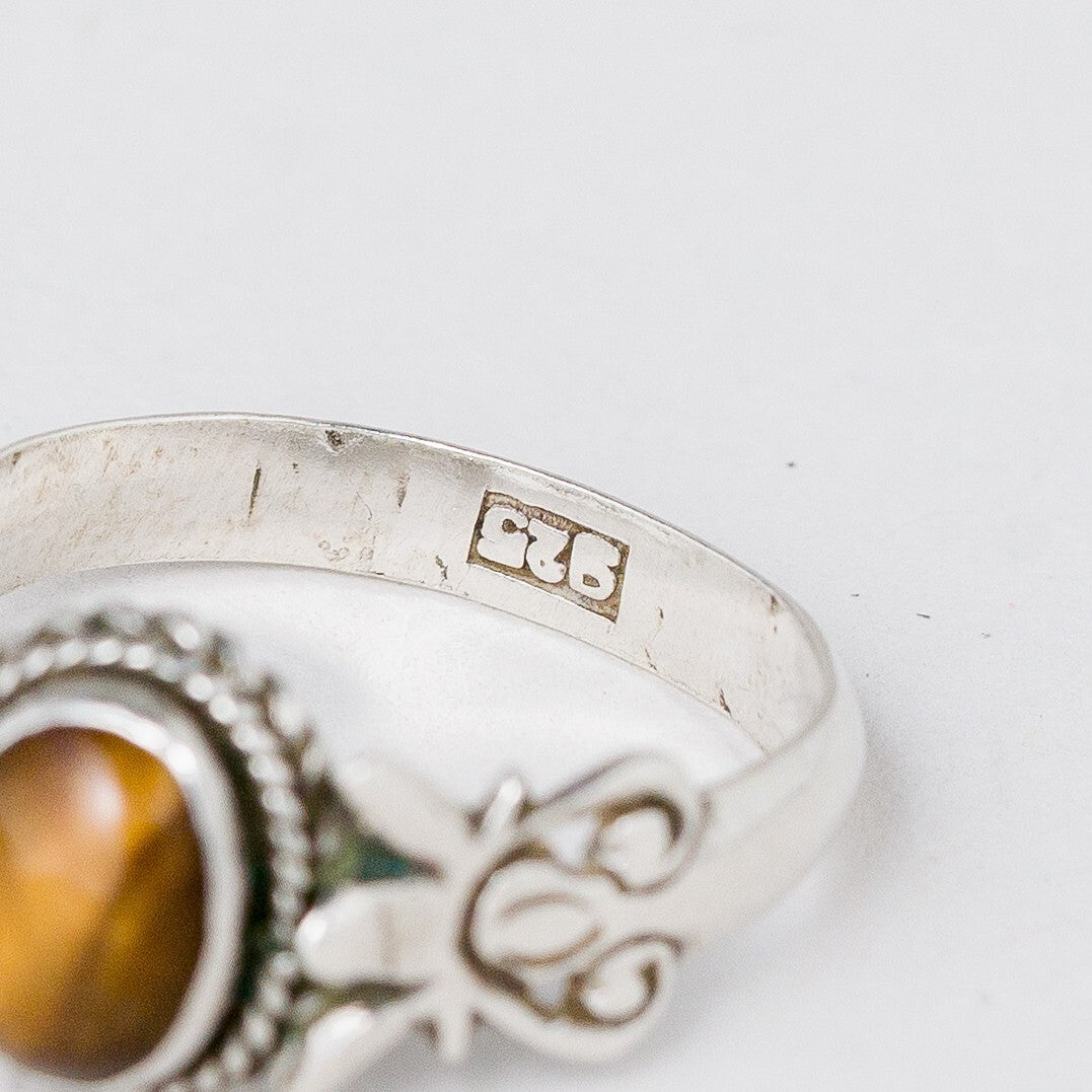 Silber Ring 56 (17,8 mm Ø) 925 Brauner Stein 2,51 g9
