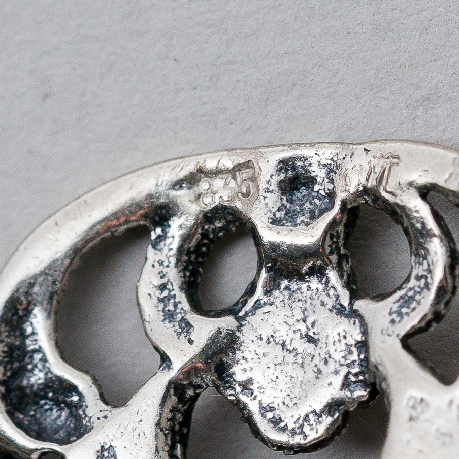 Brosche Rote Steine 835er Silber 5,46 g 4 cm1
