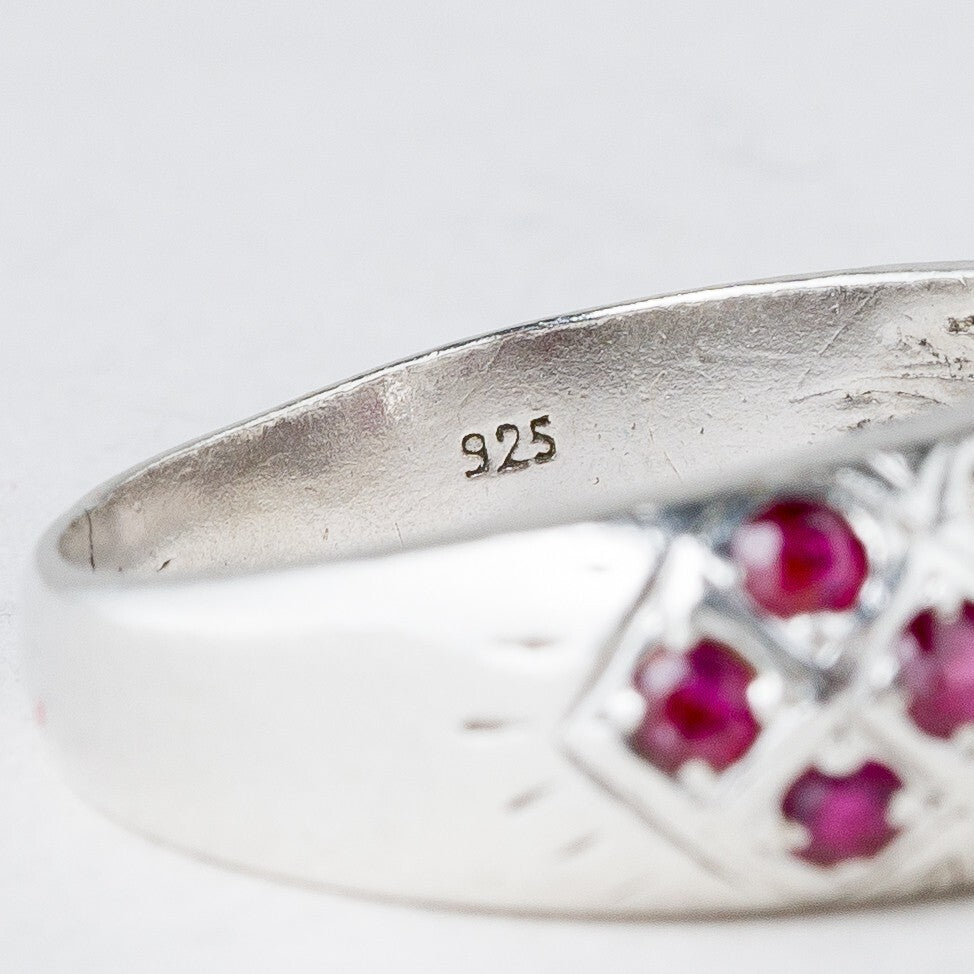 Silber Ring 925 Purpurne Steine Größe 60 (19,1 mm Ø) 4,04 g7