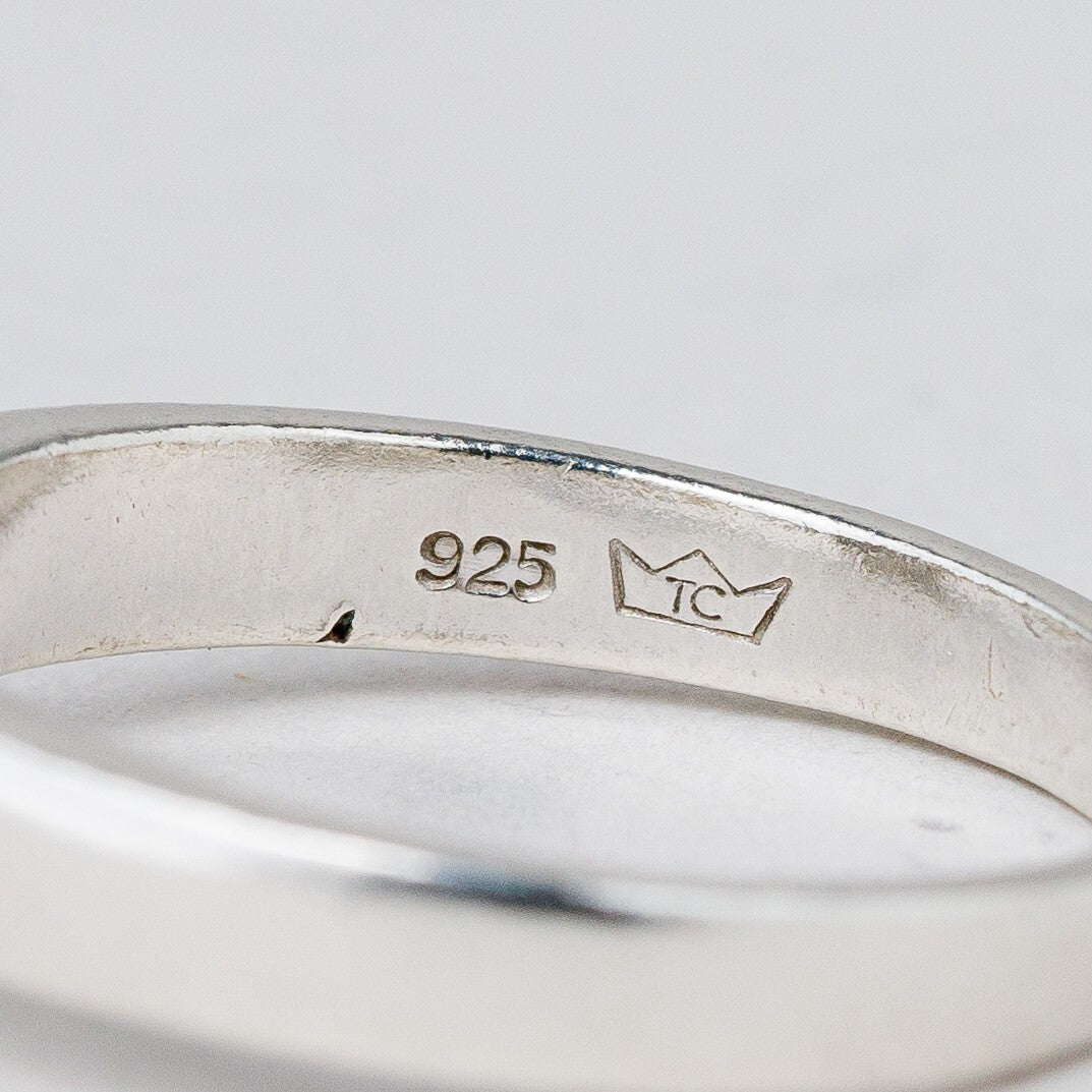 Silber Ring 925 Weißer Stein Größe 59 (18,8 mm Ø) 4,05 g6