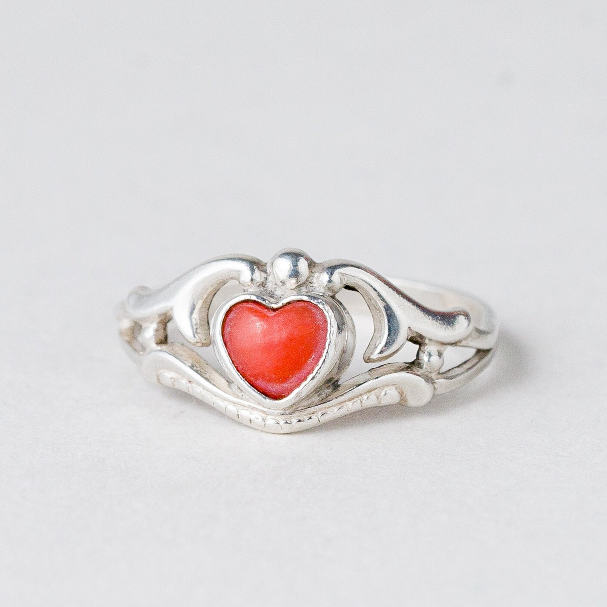 Silber Ring 835 Roter Stein Herz Größe 44 (14,0 mm Ø) 1,09 g8