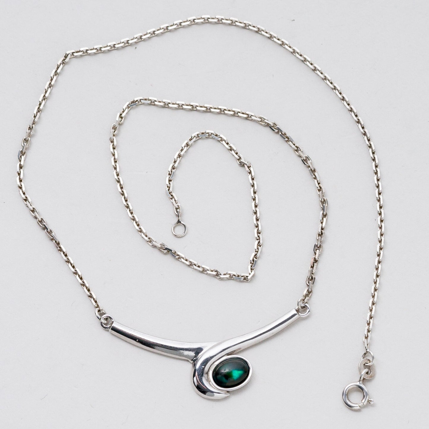 Silber Silberkette Halskette 47 cm 925 Ankerkette Anhänger Grüner Stein 7,97 g6