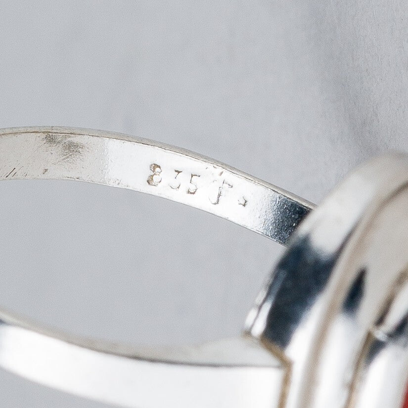 Silber Ring 835 Roter Stein Größe 52 (16,5 mm Ø) 1,62 g5
