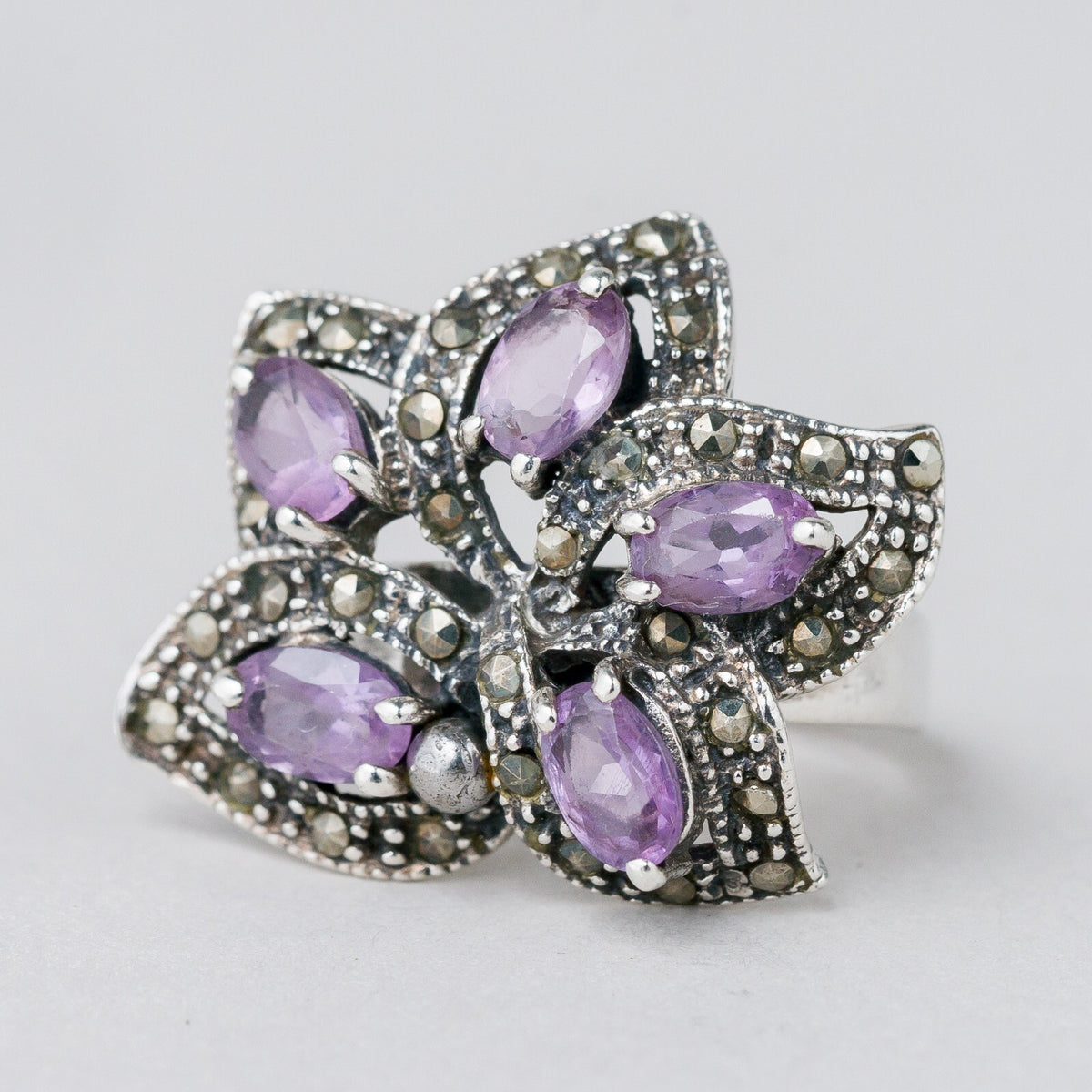 Silber Ring 925 Lila Steine Größe 51 (16,2 mm Ø) 6,78 g0