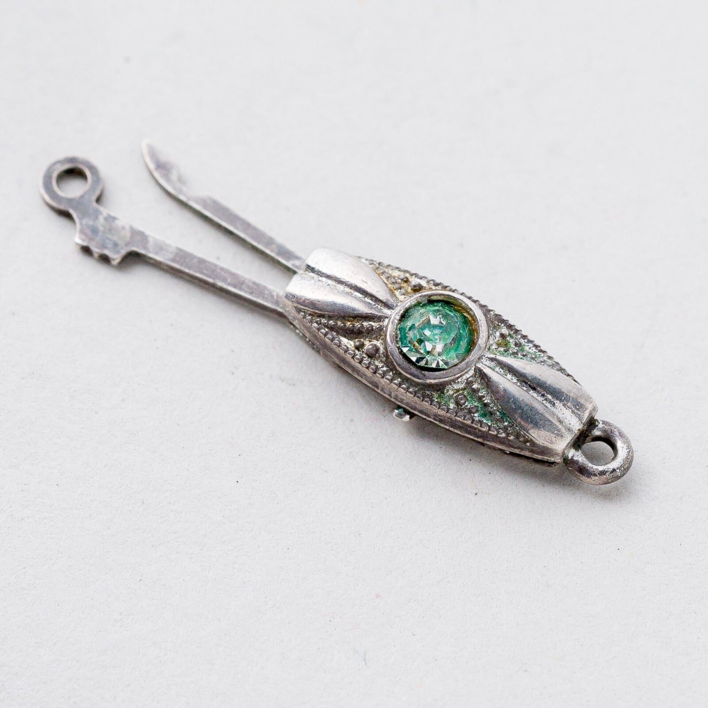 Kettenverschluss 835 Silber Grüner Stein 0,78 g3