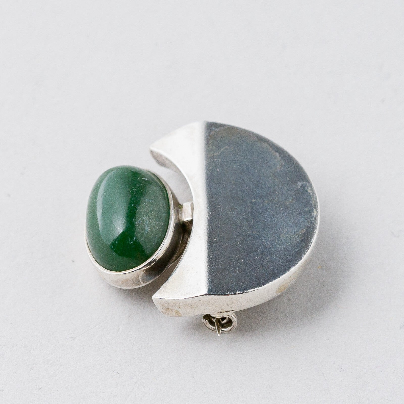 Silber Brosche 835 Grüner Stein 2,4 cm 7,86 g1
