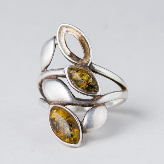 Silber Ring 925 Bernstein Größe 54 (17,2 mm Ø) 3,91 g0