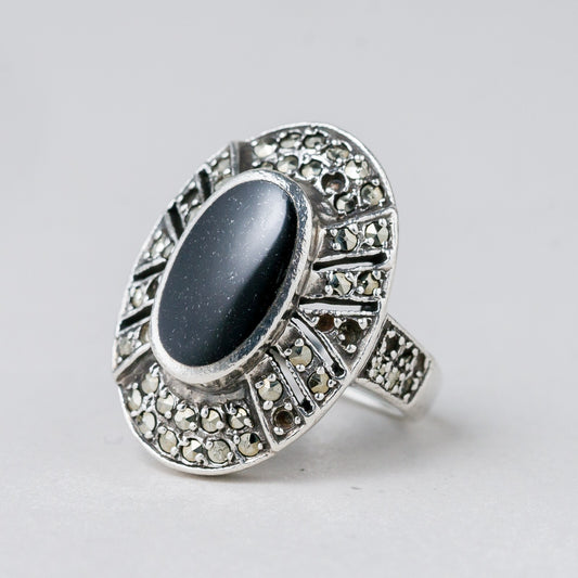 Ring Silber 925 Graue Steine Größe 50 (15,9 mm Ø) 8,17 g0