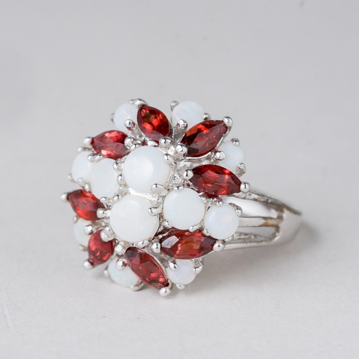 Silber Ring 925 Rote und Weiße Steine Größe 60 (19,1 mm Ø) 7,3 g0