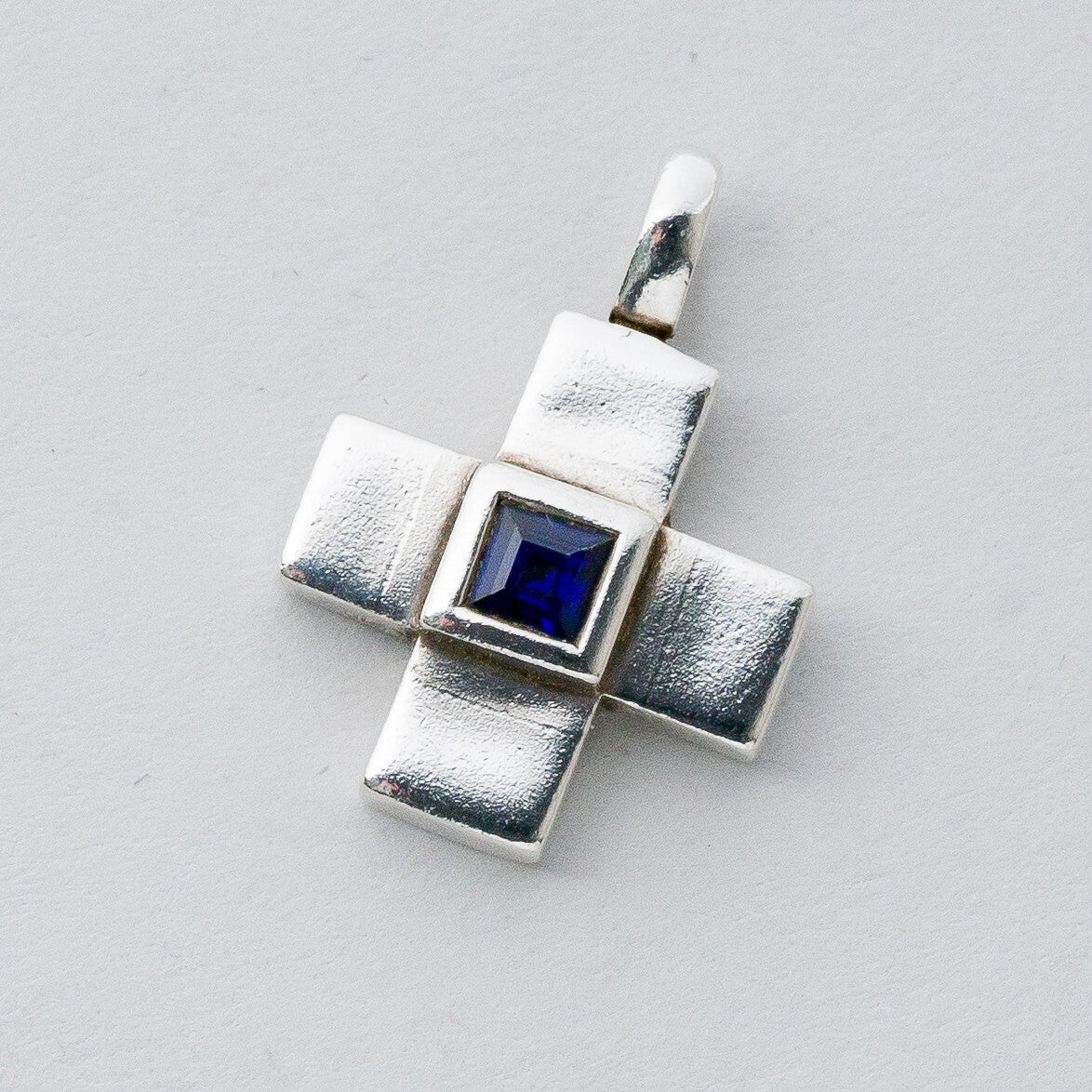 Silber Anhänger Kettenanhänger 925 Kreuz Blauer Stein 4,74 g0
