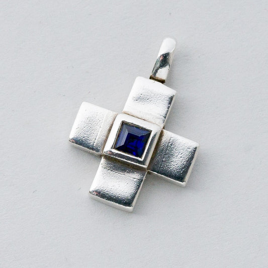 Silber Anhänger Kettenanhänger 925 Kreuz Blauer Stein 4,74 g0