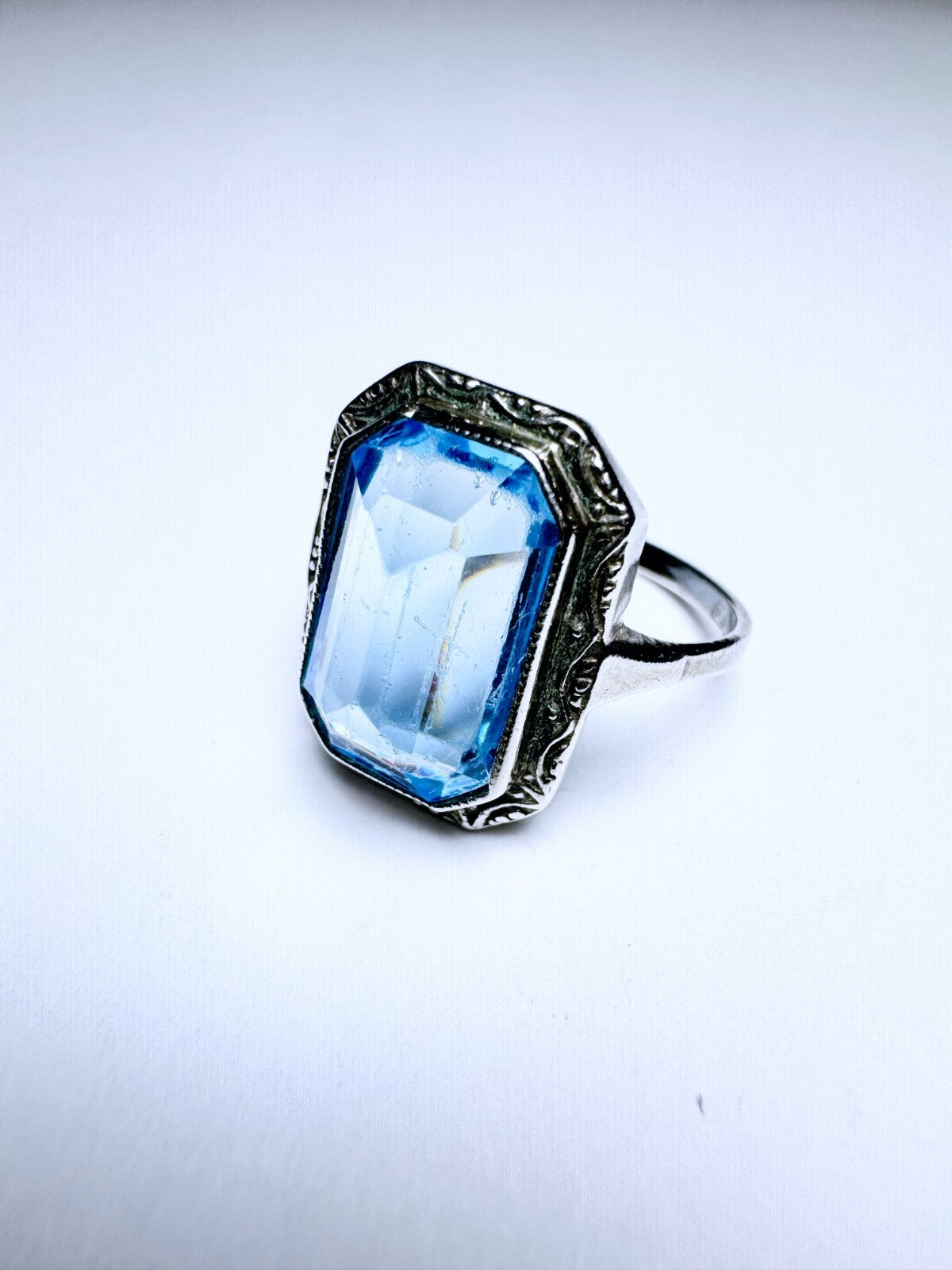 Ring 935er Silber Größe 54 Hellblauer Emerald Cut Stein 3,51g1