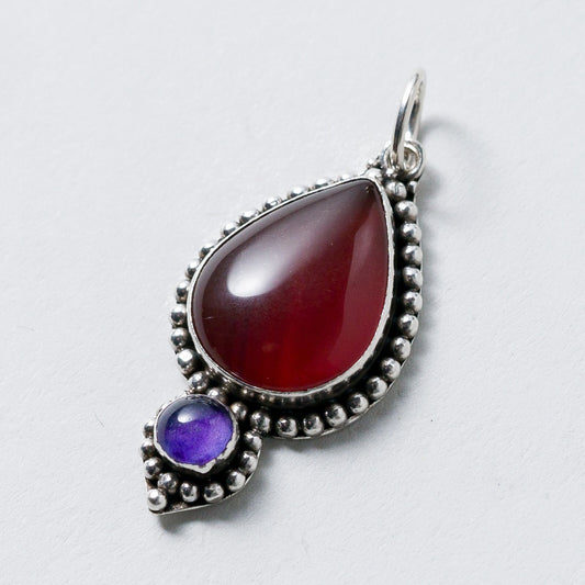 Anhänger 925 Silber Roter und Lila Stein 3,4 cm 3,28 g0