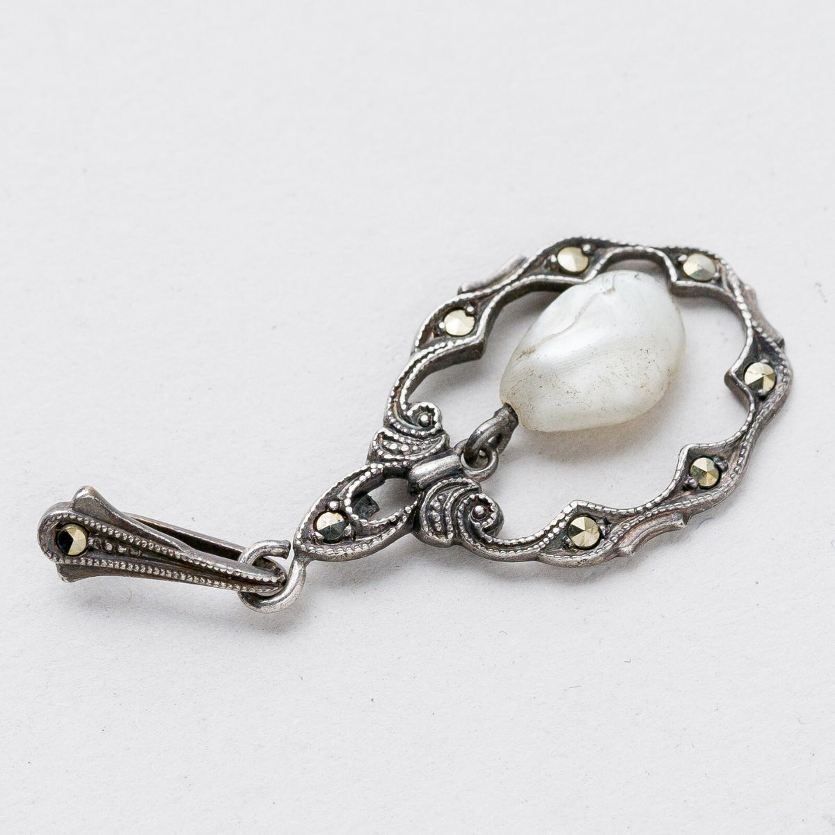 Anhänger 830 Silber Perle Graue Steine 3,4 cm 1,59 g2