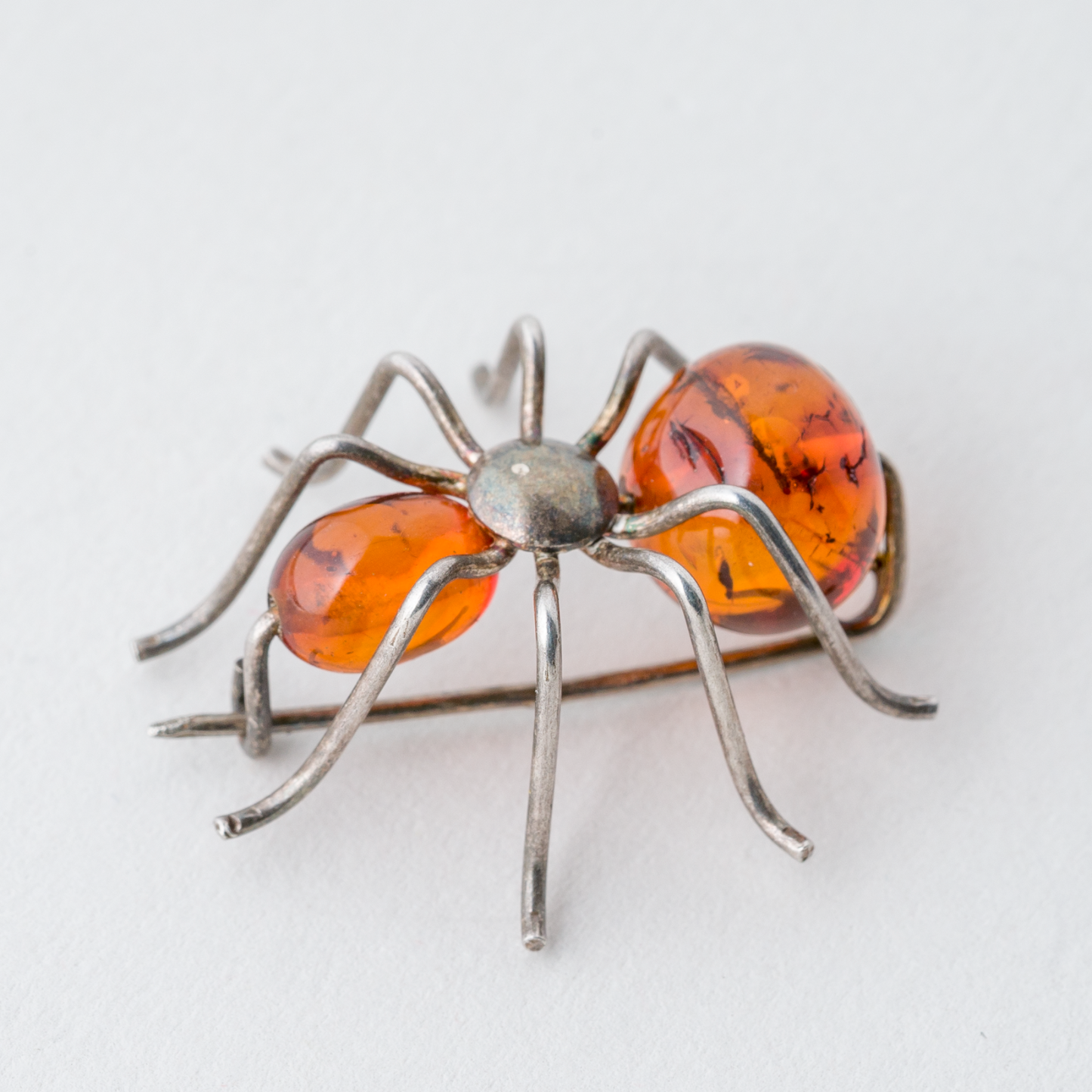 Brosche Silber 2,55 g Spinne Bernstein0