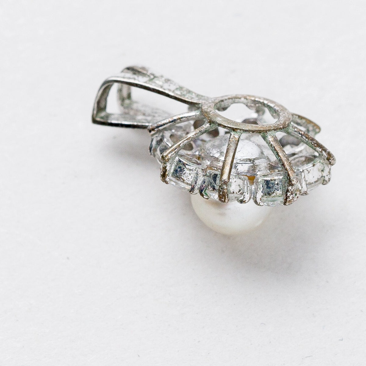 Anhänger 835 Silber Perle Weiße Steine 1,6 cm 1,54 g5