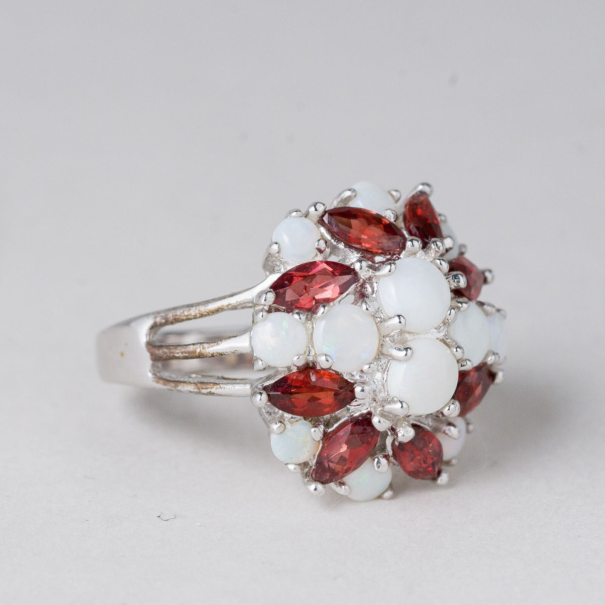 Silber Ring 925 Rote und Weiße Steine Größe 60 (19,1 mm Ø) 7,3 g5