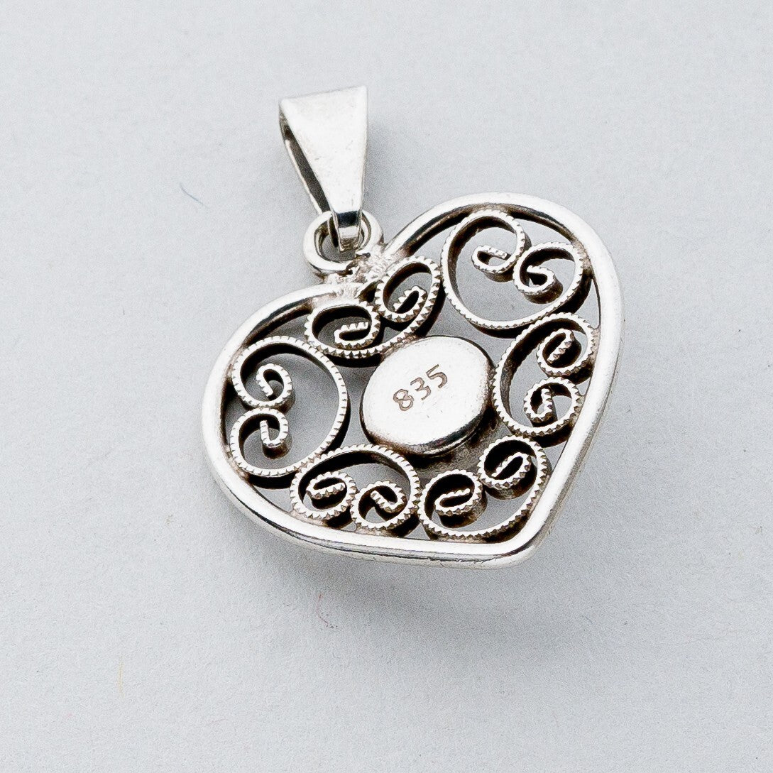 Silber Anhänger Kettenanhänger 835 Herz Roter Stein 1,35 g3
