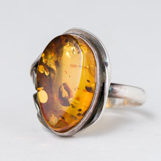 Ring Bernstein 7,52 g 925er Silber Größe 65 (20,6 mm Ø)0