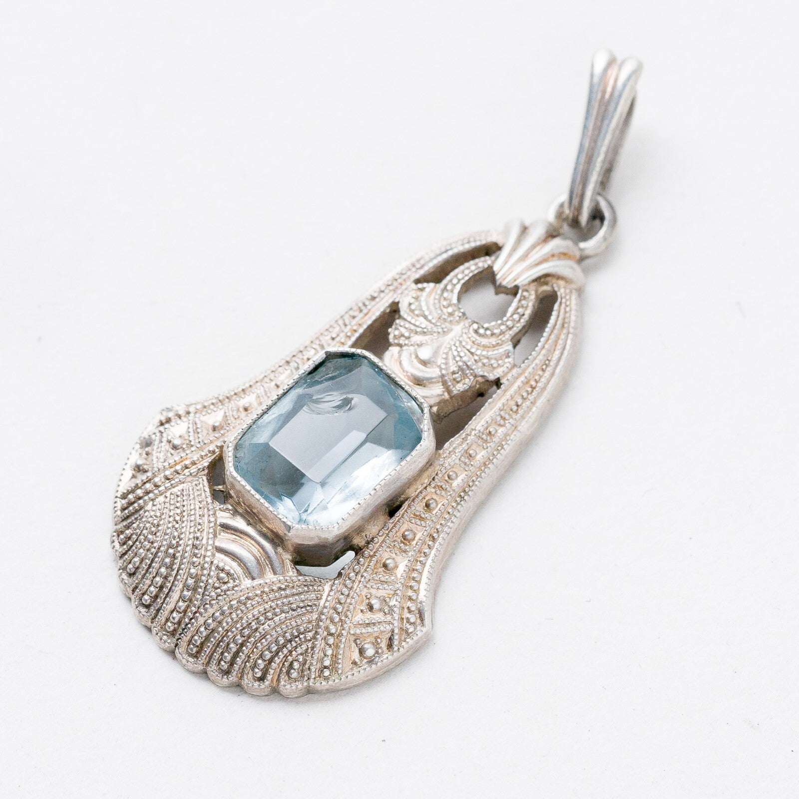 Anhänger 835 Silber Blauer Stein 4,2 cm 4,26 g0