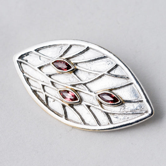 Silber Brosche 925 Blatt Lila Steine 4,6 cm 11,48 g0