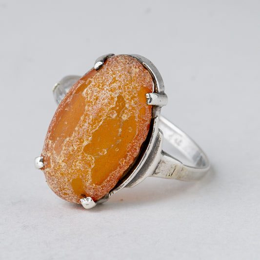 Silber Ring 830 Oranger Stein Größe 54 (17,2 mm Ø) 1,76 g0