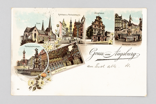 Ansichtskarte Gruss aus Augsburg Zeughaus/ Rathaus/ Dom um 19000