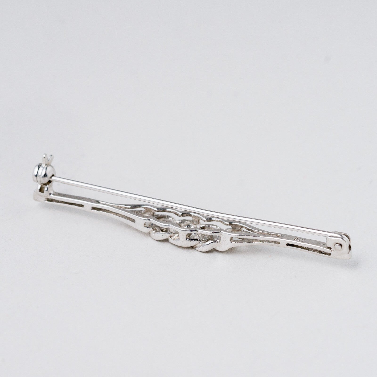 Brosche 835 Silber Weiße Steine 5,2 cm 2,56 g3