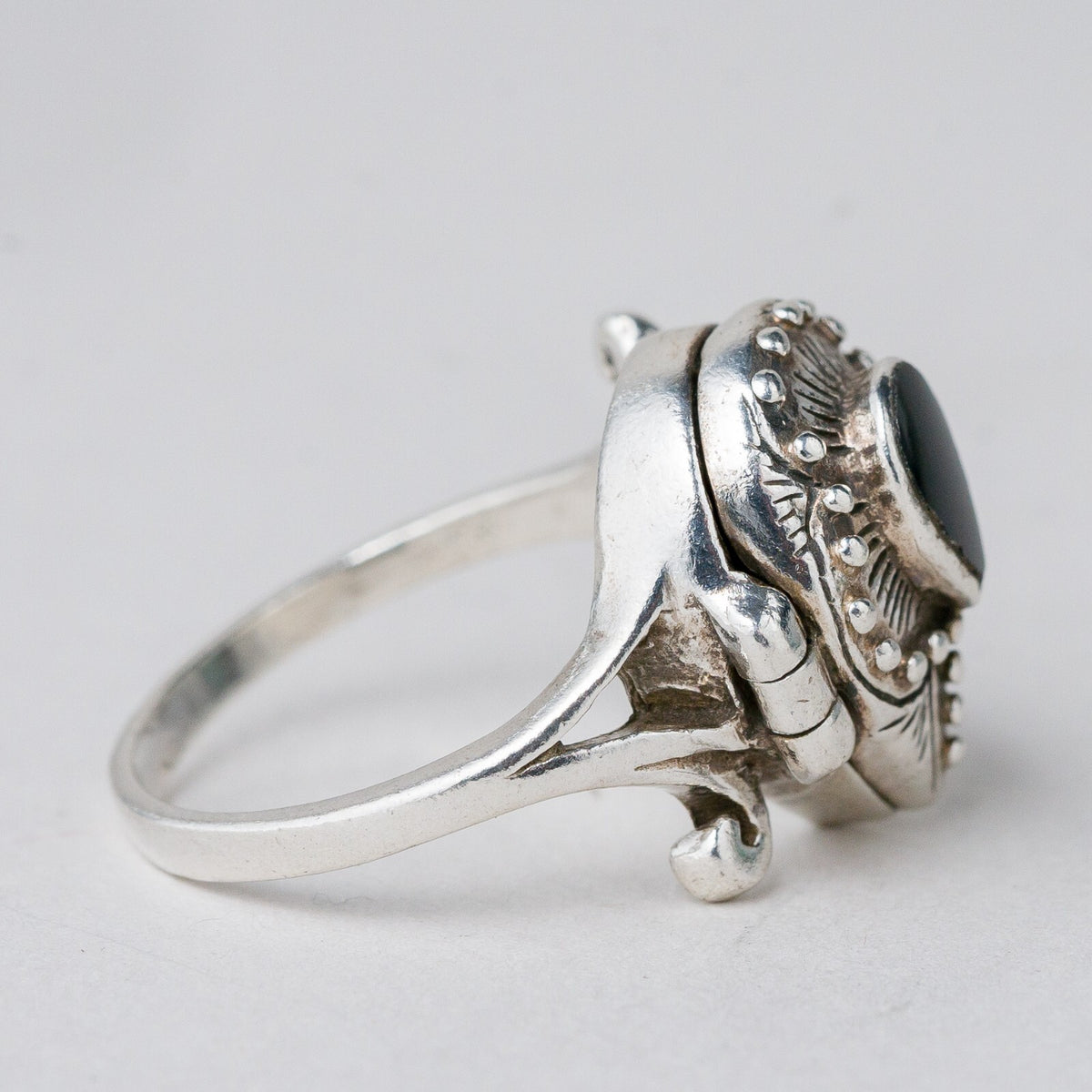 Silber Ring 925 Medaillon Schwarzer Stein Größe 53 (16,8 mm Ø) 4,79 g3