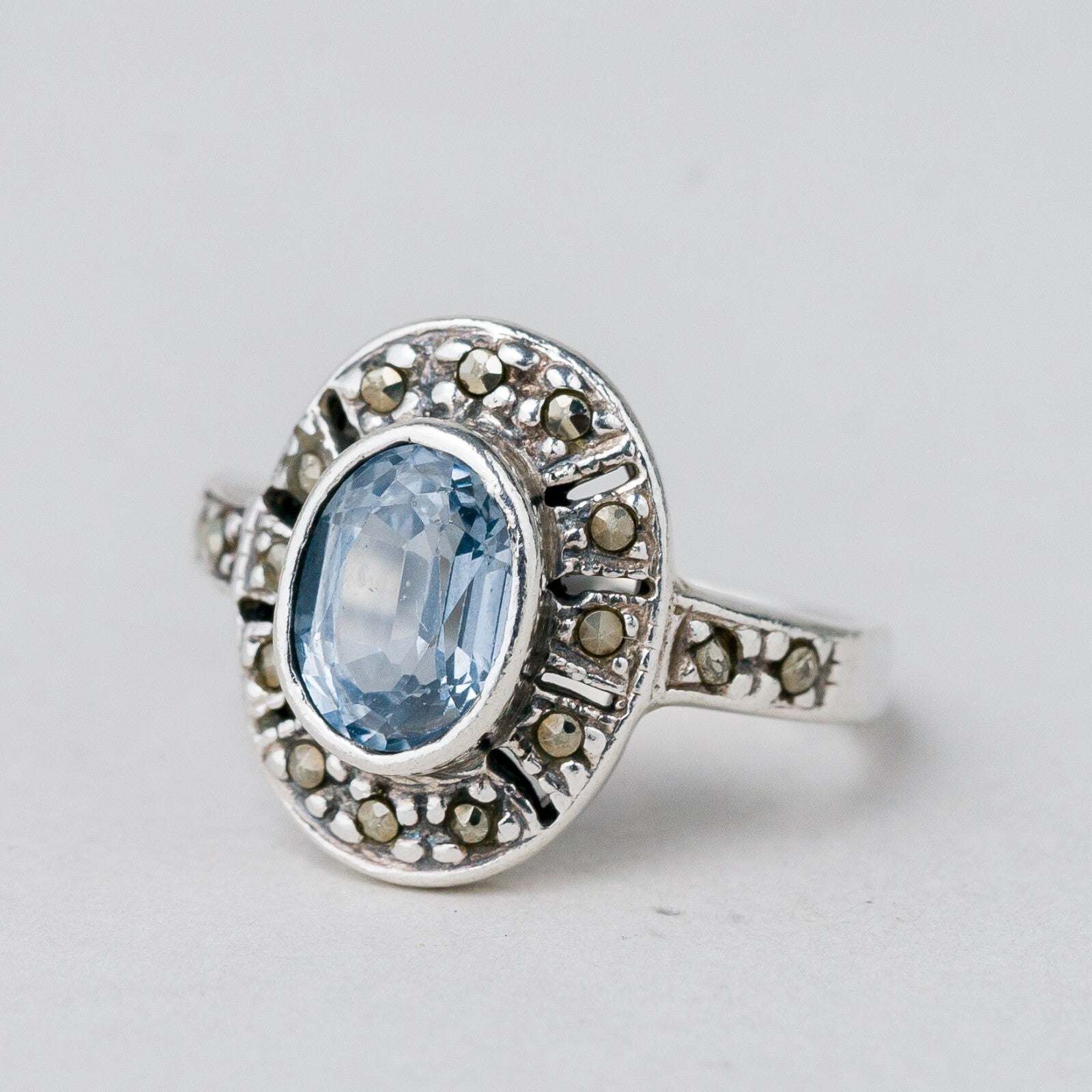 Silber Ring 925 Blauer Stein Größe 48 (15,3 mm Ø) 3,44 g0