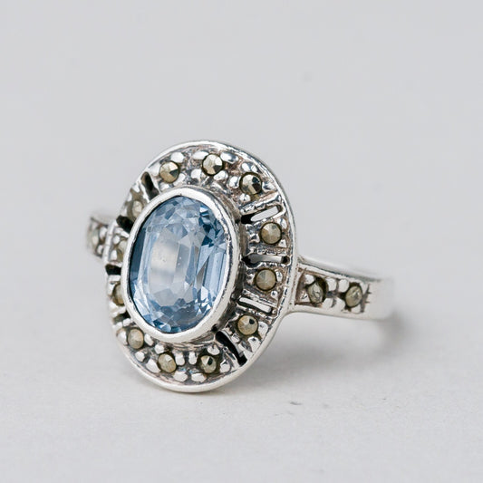 Silber Ring 925 Blauer Stein Größe 48 (15,3 mm Ø) 3,44 g0