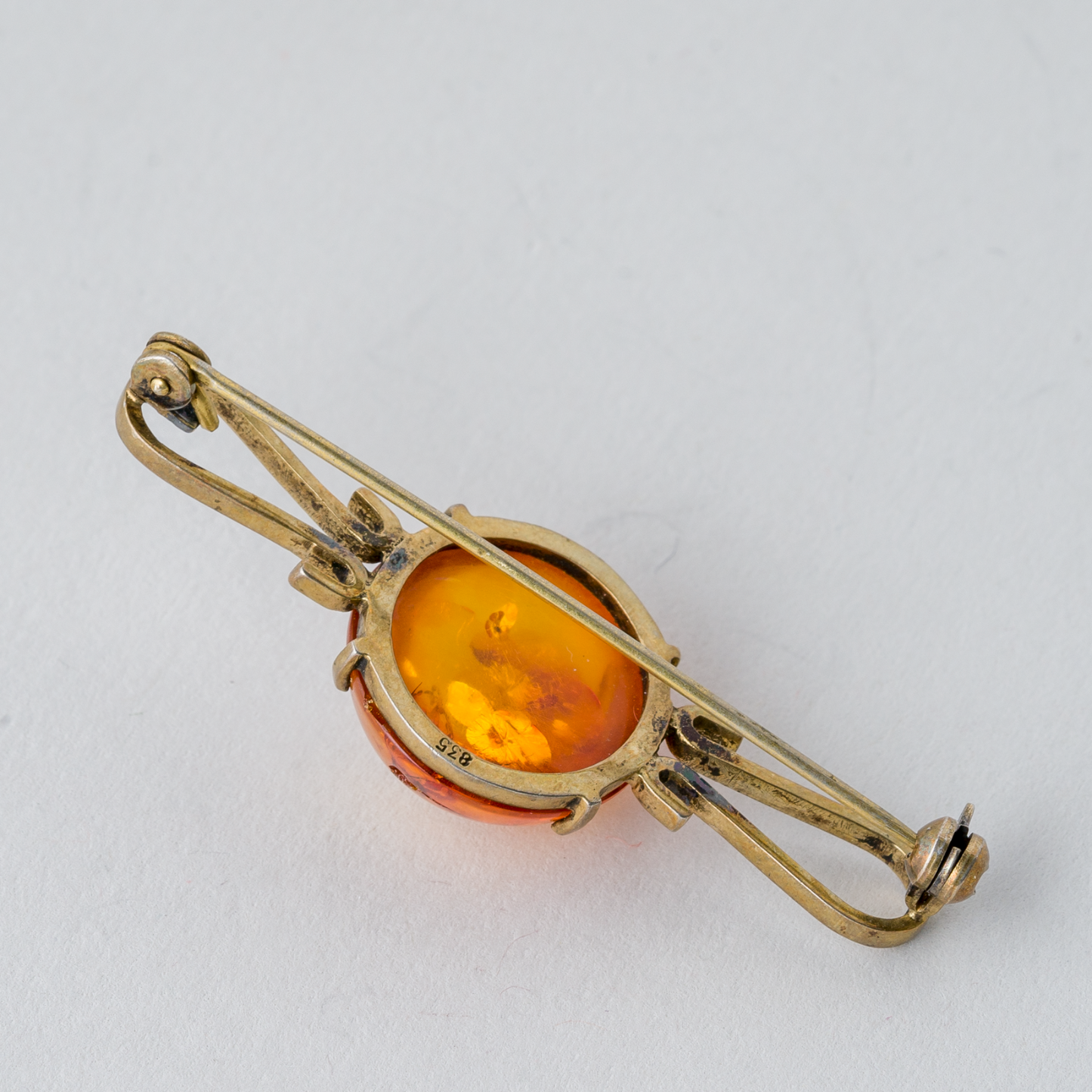 Brosche 835er Silber 4,58 g Bernstein1