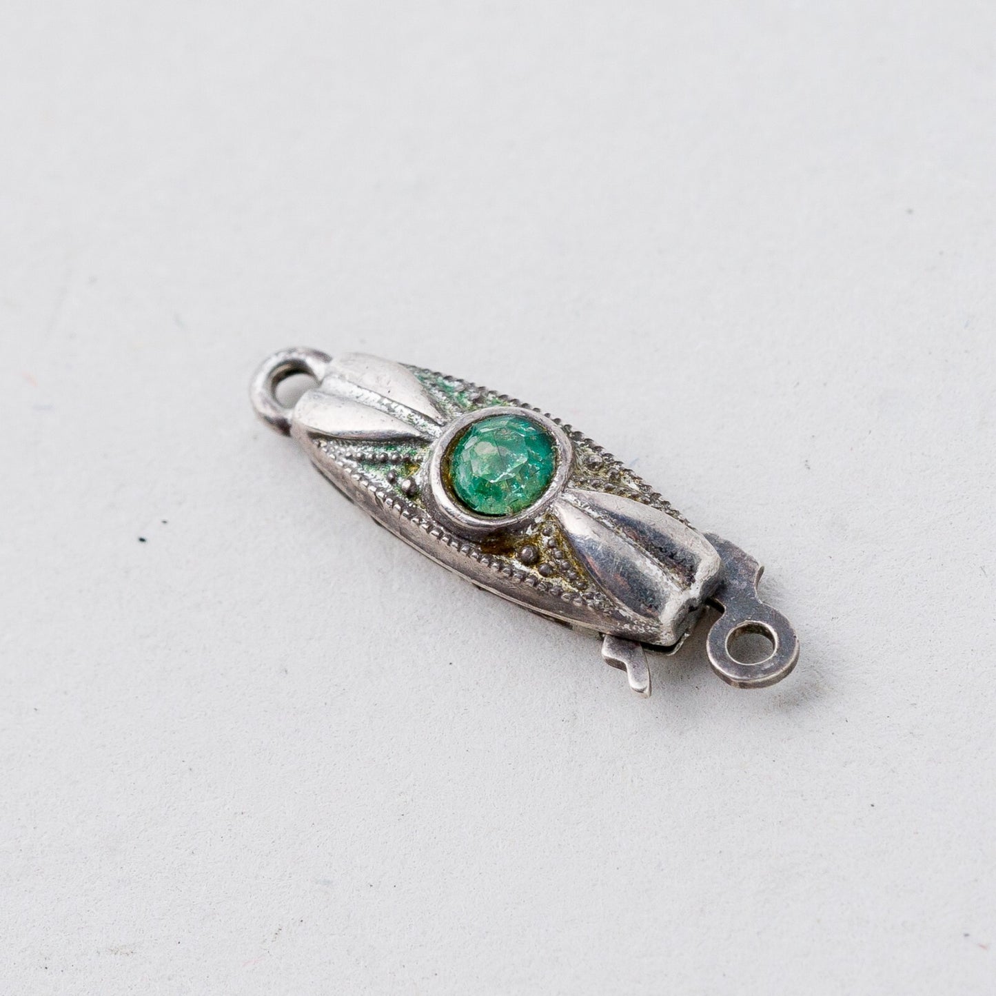 Kettenverschluss 835 Silber Grüner Stein 0,78 g0