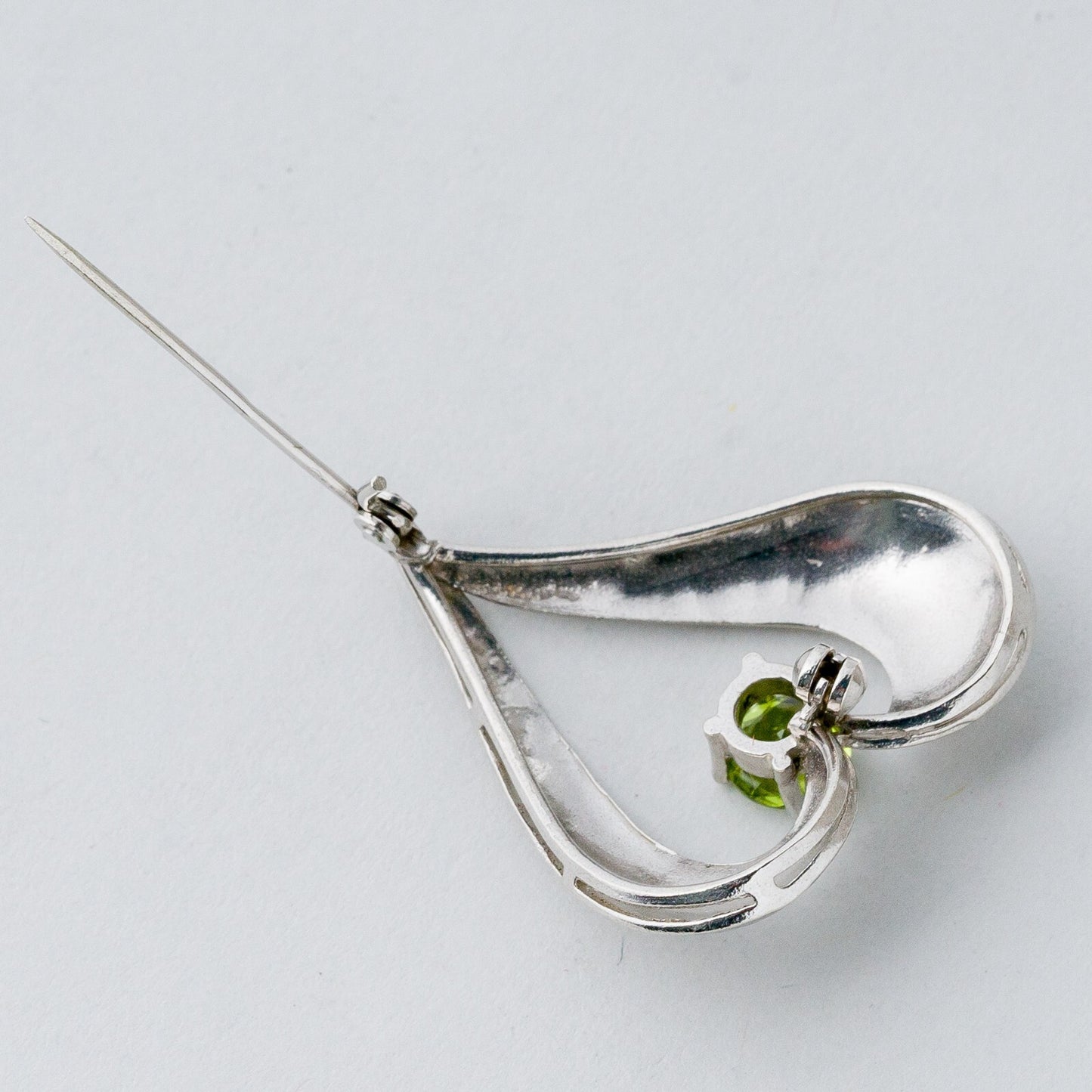 Silber Brosche Spange 925 Herz Grüner Stein 7,17 g4