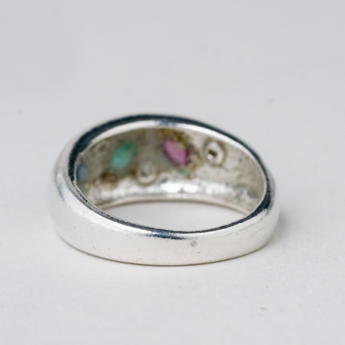 Silber Ring 925 Blauer, Grüner, Roter Stein Größe 56 (17,8 mm Ø) 4,62 g4