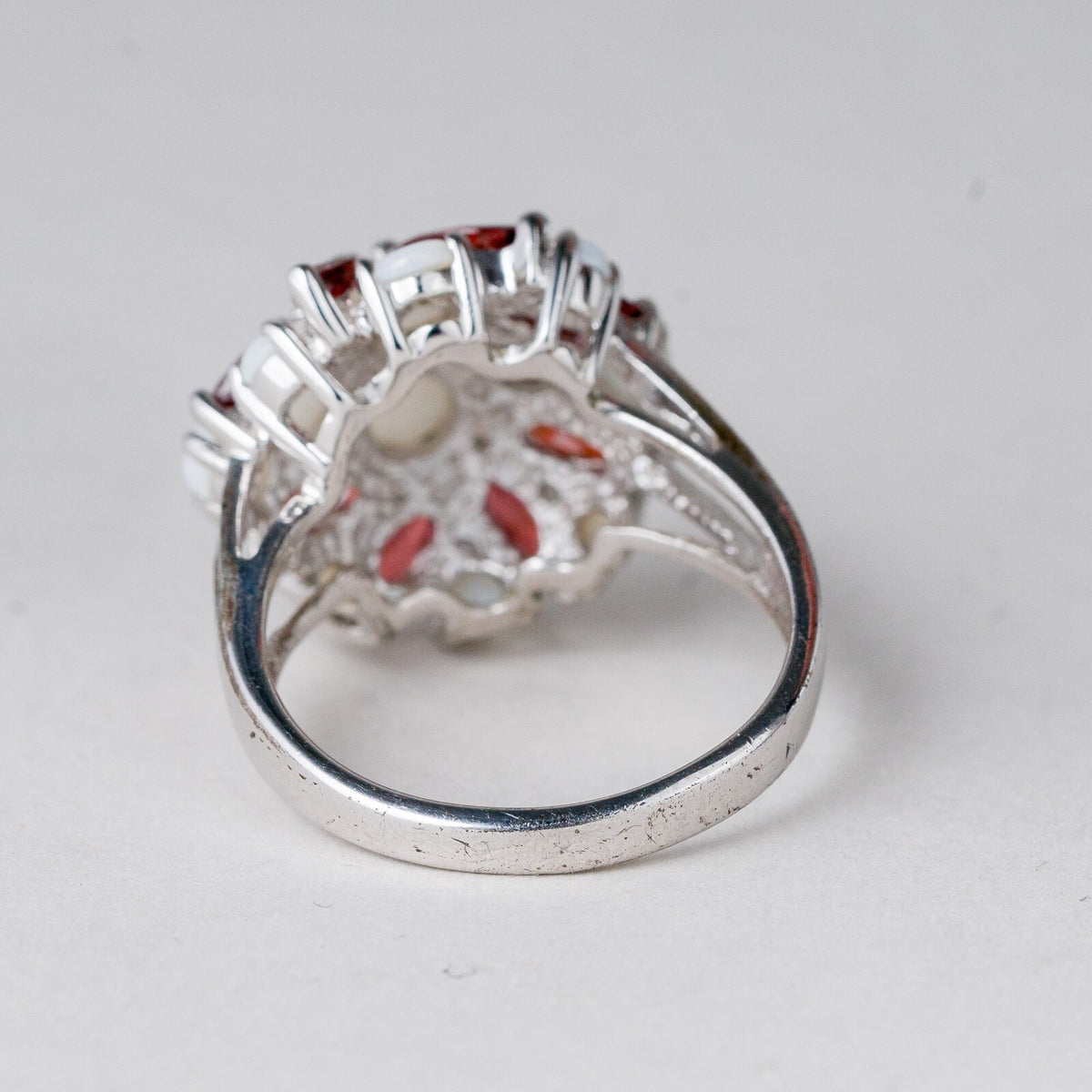Silber Ring 925 Rote und Weiße Steine Größe 60 (19,1 mm Ø) 7,3 g3