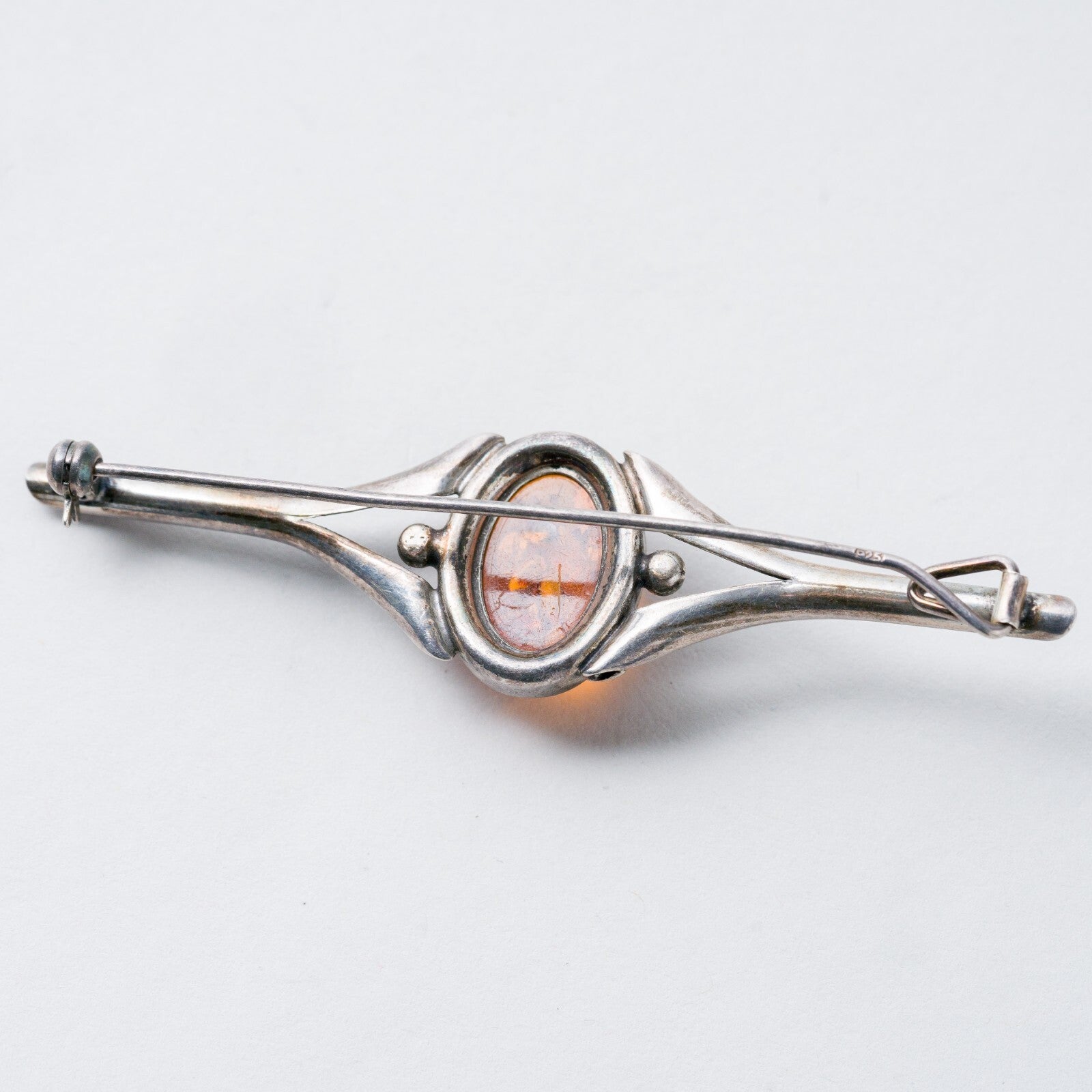 Silber Brosche 925 Bernstein Imitat 7,4 cm 6,05 g4