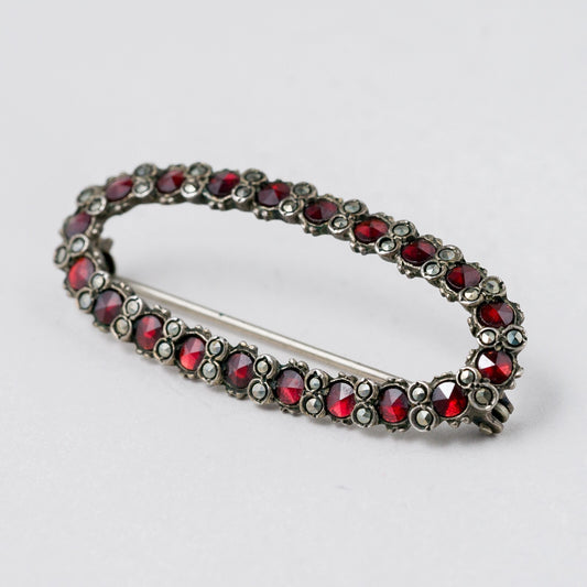 Silber Brosche 830 Rote Steine 4,5 cm 5,92 g0