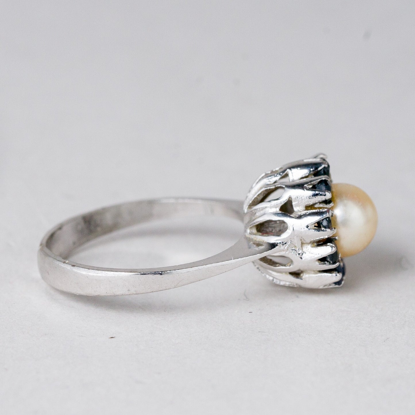 Silber Ring Perle und Blaue Steine Größe flexibel ca. 56 3,28 g6