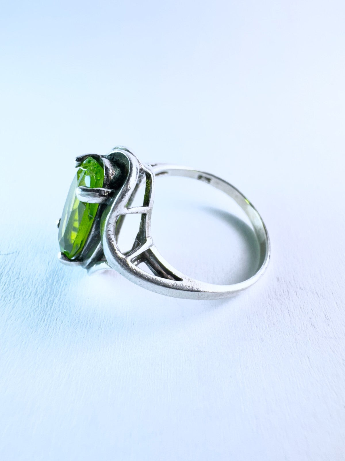 Ring 925er Silber Größe 55 Hellgrüner ovaler Stein 4,03g1