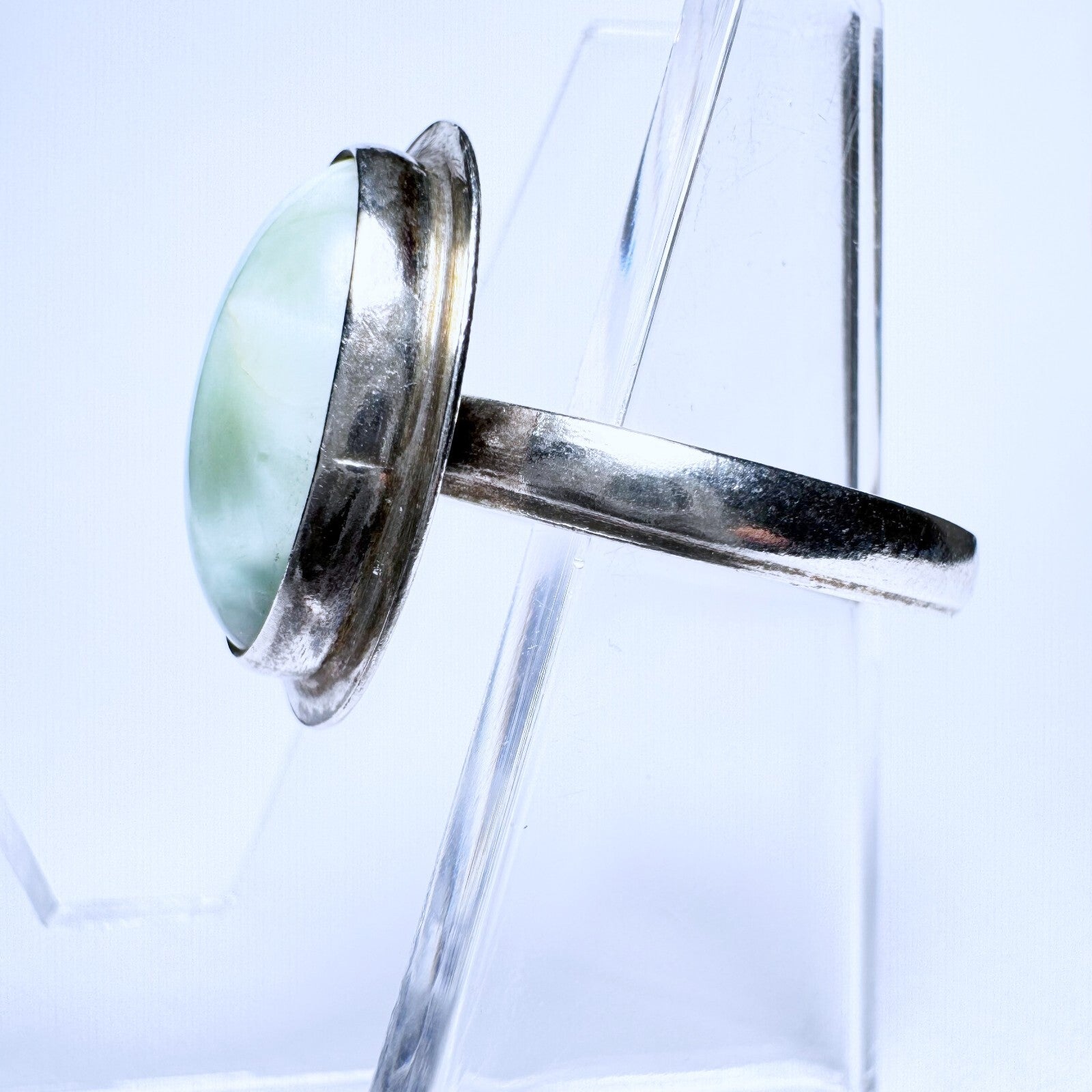 Ring 925er Silber Größe 55 mit hellgrünem Besatz 2,66g1