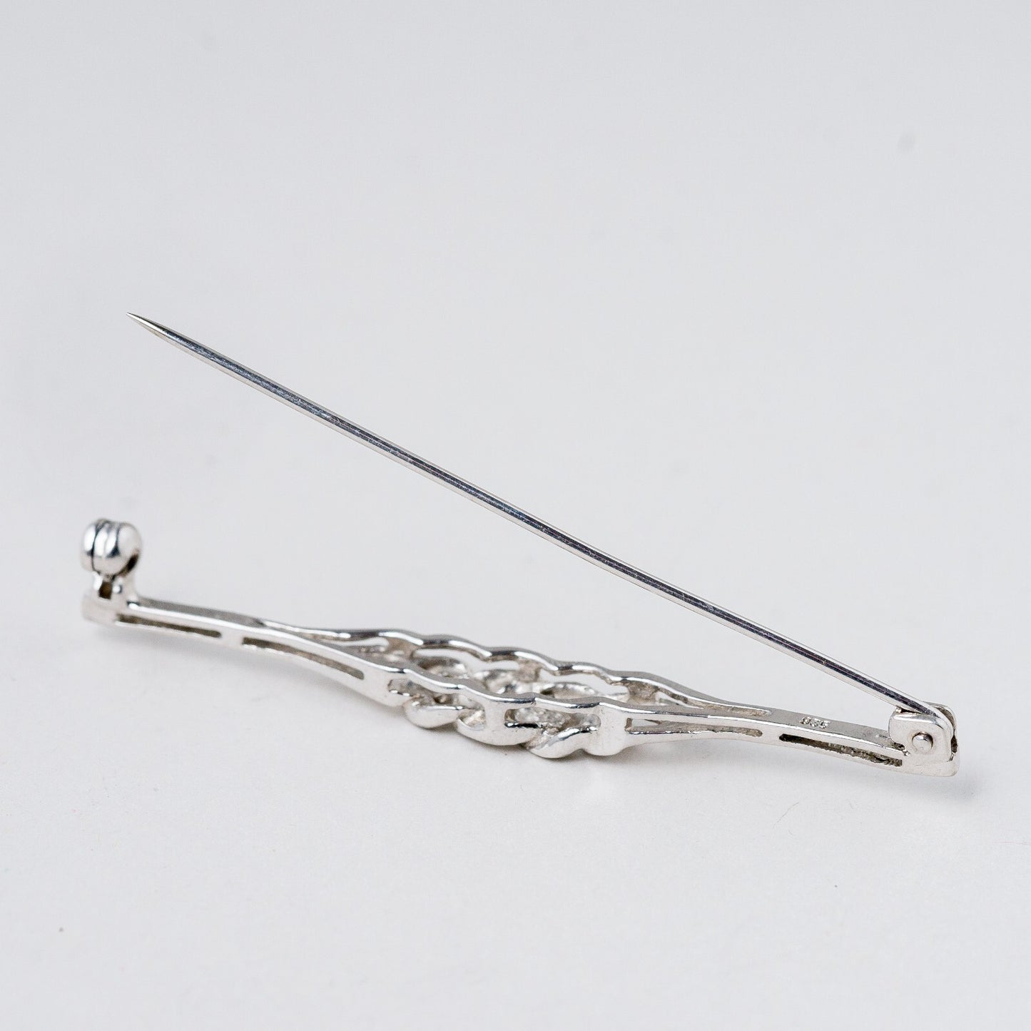 Brosche 835 Silber Weiße Steine 5,2 cm 2,56 g6