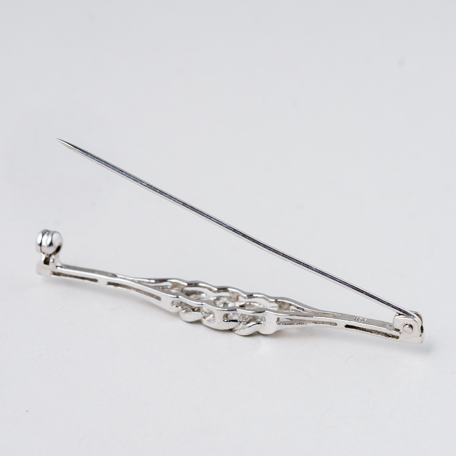 Brosche 835 Silber Weiße Steine 5,2 cm 2,56 g6