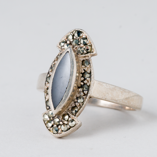 Ring Schwarzer Stein 925er Silber 5,41 g Größe 59 (18,8 mm Ø)0